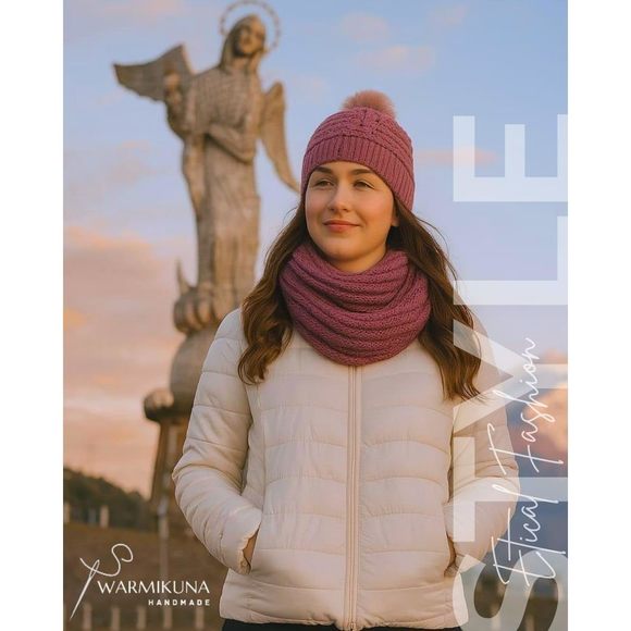 Winter Knitted Hat And Scarf Set, Wool Blend Beanie, Women's One Size, Hand🦏 - Picture 8 of 9